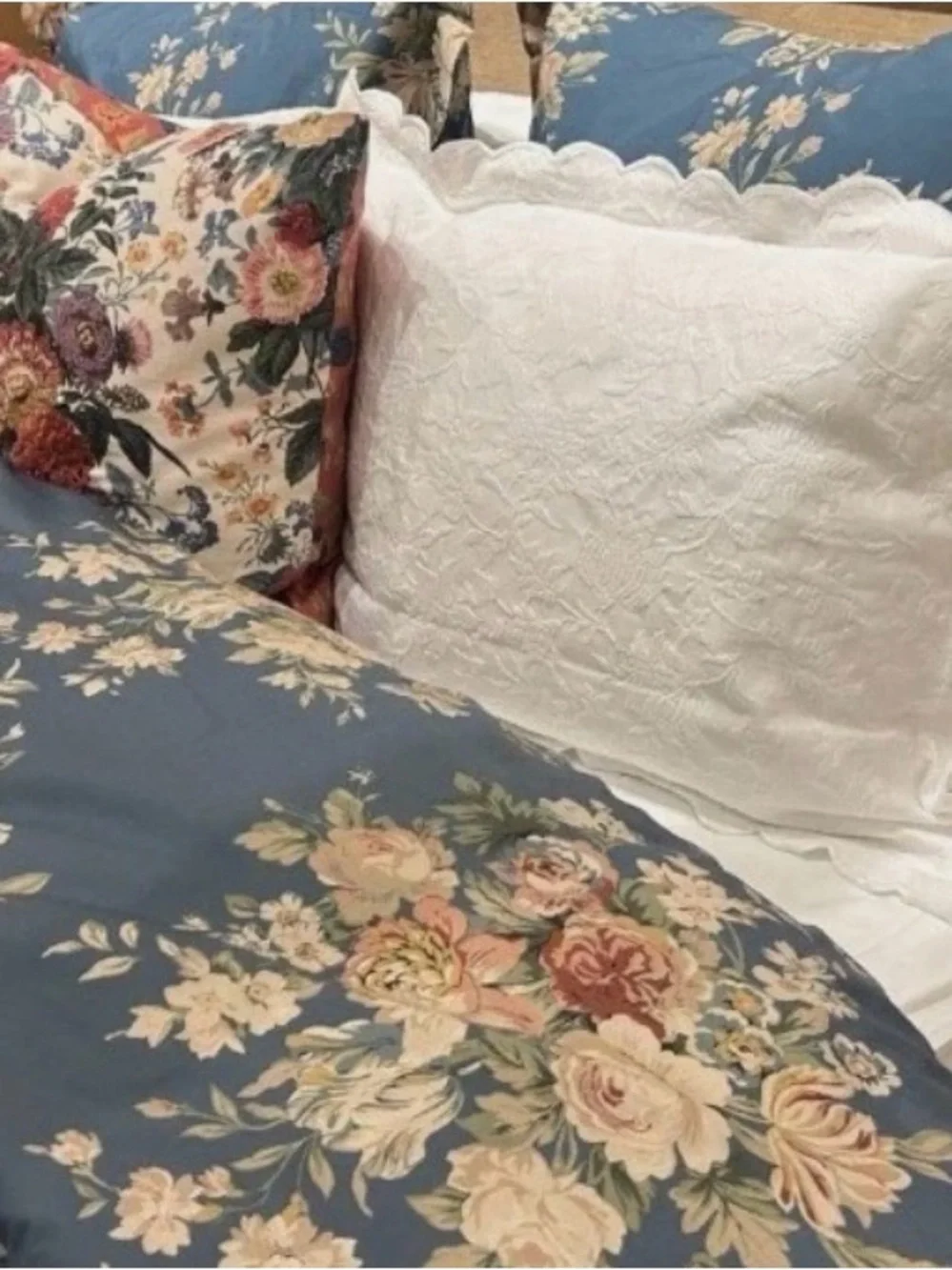 Pottery Barn Pauline Queen Duvet Blue Cottagecore Floral Print NO SHAMS